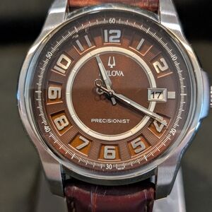 Bulova Precisionist Brown Dial Brown Genuine Leather Men's 96B128 Claremont